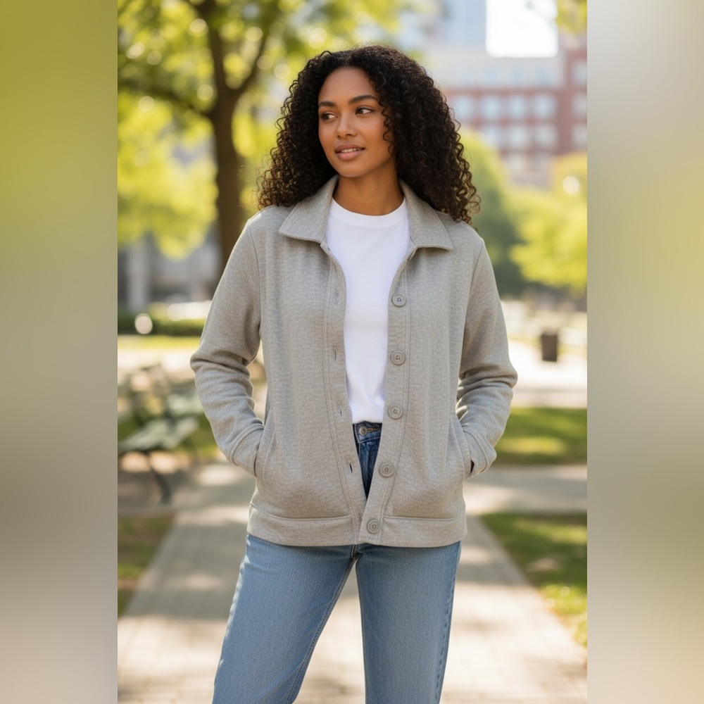 Basic Edition New Women's Gray Button-Up Jacket - image 1